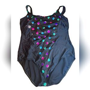 Vintage 80s Swimsuit Polkadot Black